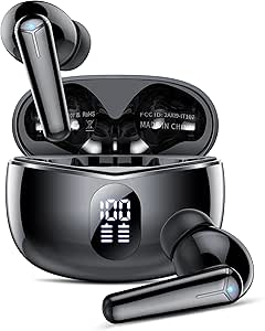 Auriculares Inalámbricos, Auriculares Bluetooth 5.3 con 4 HD Mic, Mini HiFi Estéreo Cascos Inalambricos, Reducción de Ruido Auriculares, 36H/Dual LED Cascos, Control Táctil, IP7 Impermeable, Negro